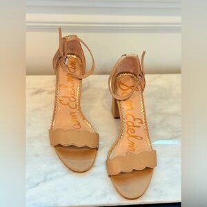 Sam Edelman Odila Ankle Strap Sandal Heel in Golden Caramel Suede 6.5